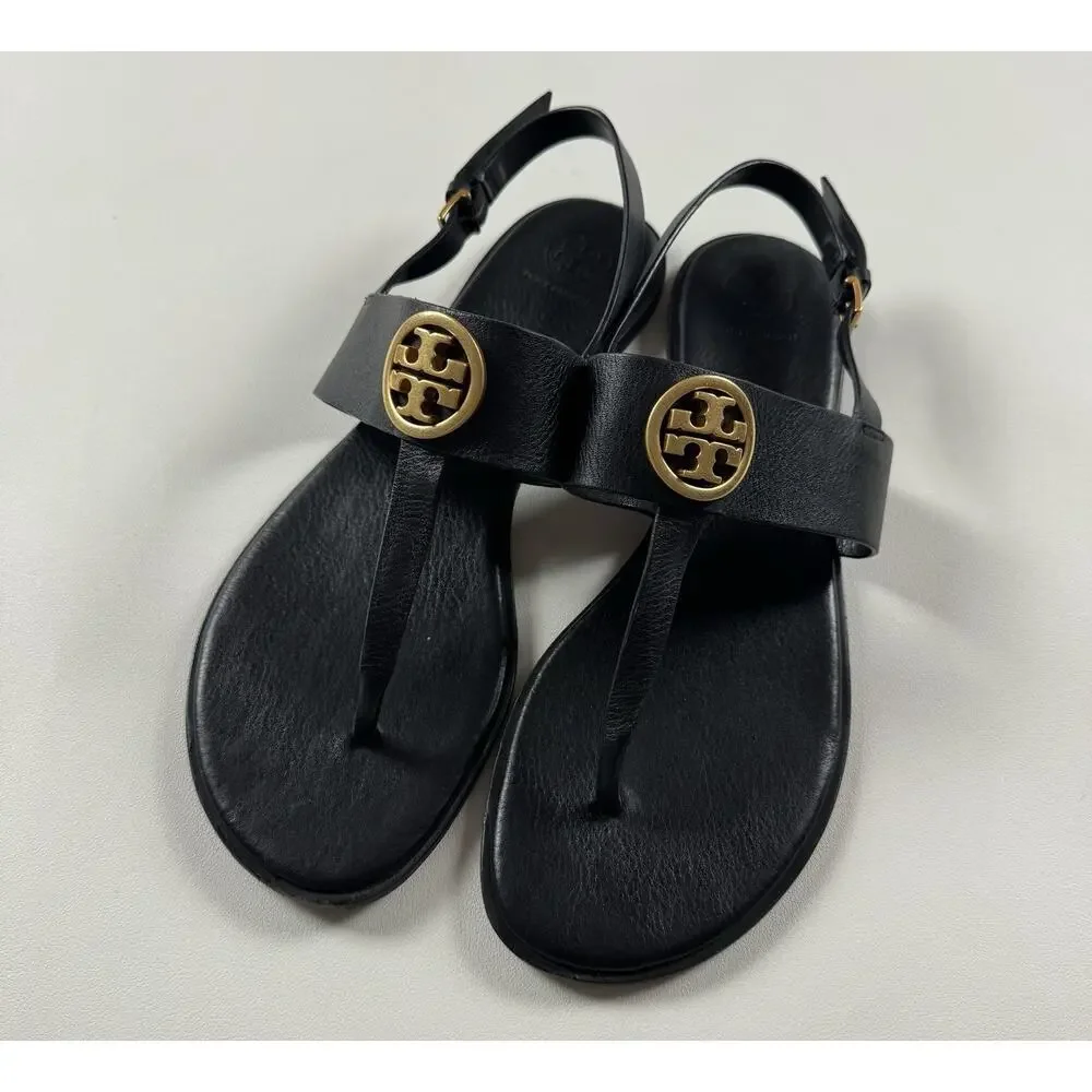 Tory Burch Sandals Womens Size 10 Black Benton 2 Flat Thong Flats